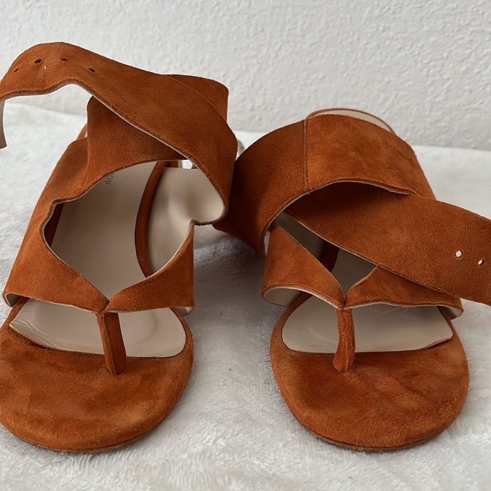 ZARA Faux Suede Leather High Heel Sandals With Buckle Wraparound Strap Tan 6US - Picture 10 of 11